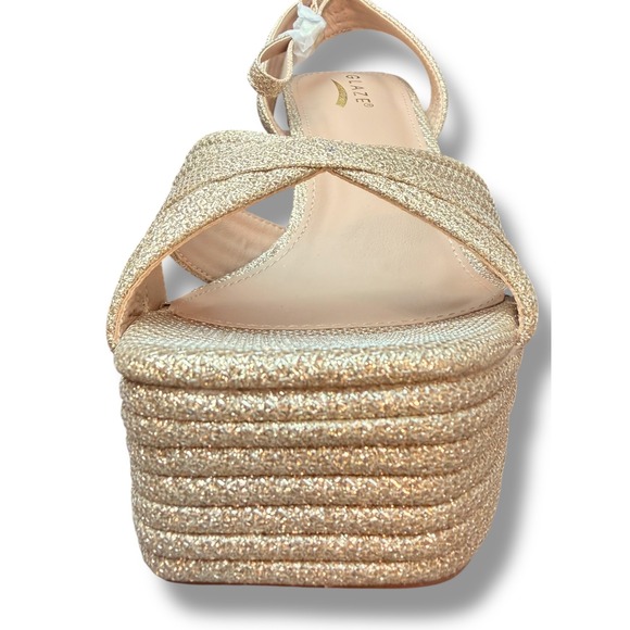 NIB GLAZE Women Sz 9 Gold Glitter Dream Strappy Platform Block Heel Sandals - Picture 11 of 15